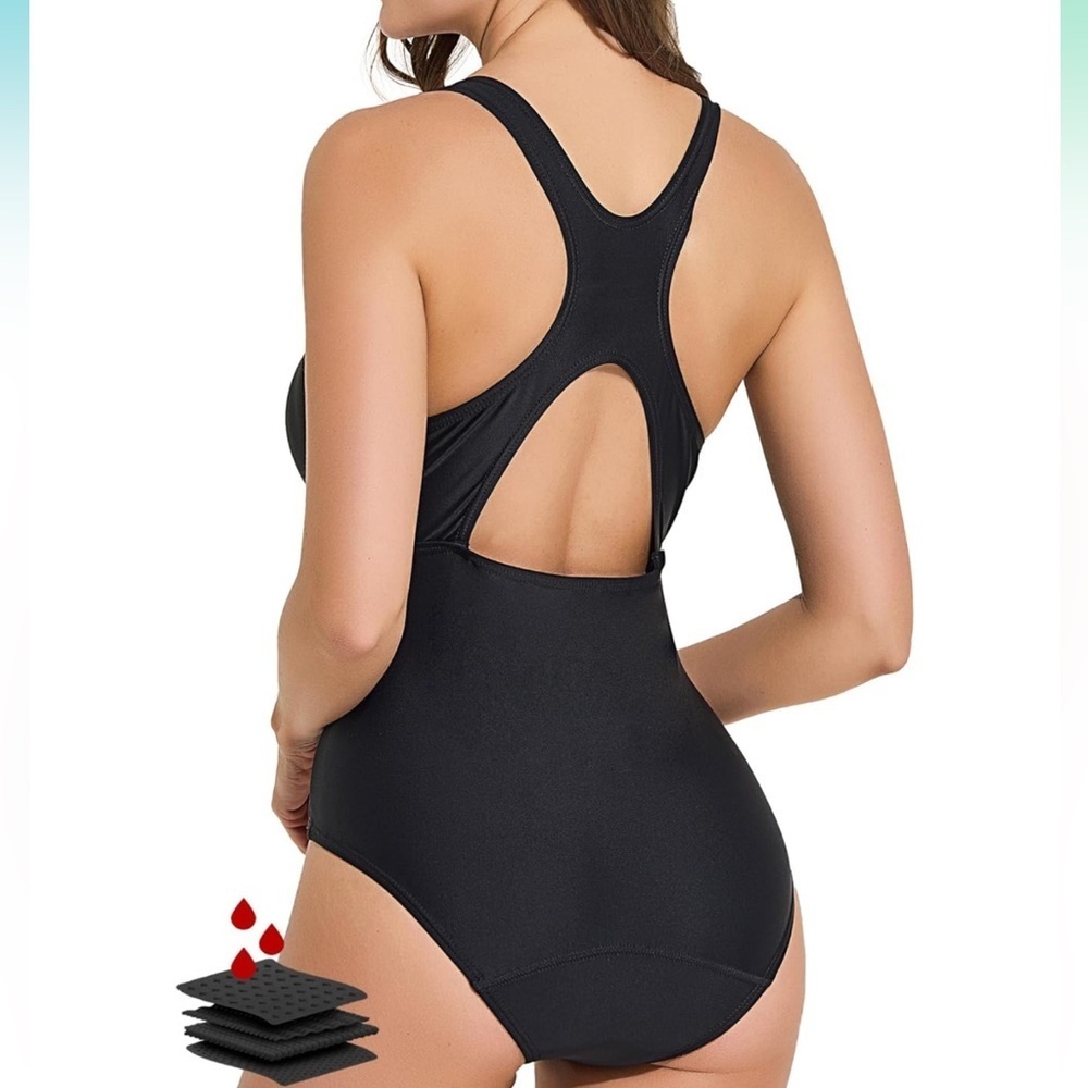 Feity Leakproof Period Monokini Swimsuit L black 12-Hour Protection convertible